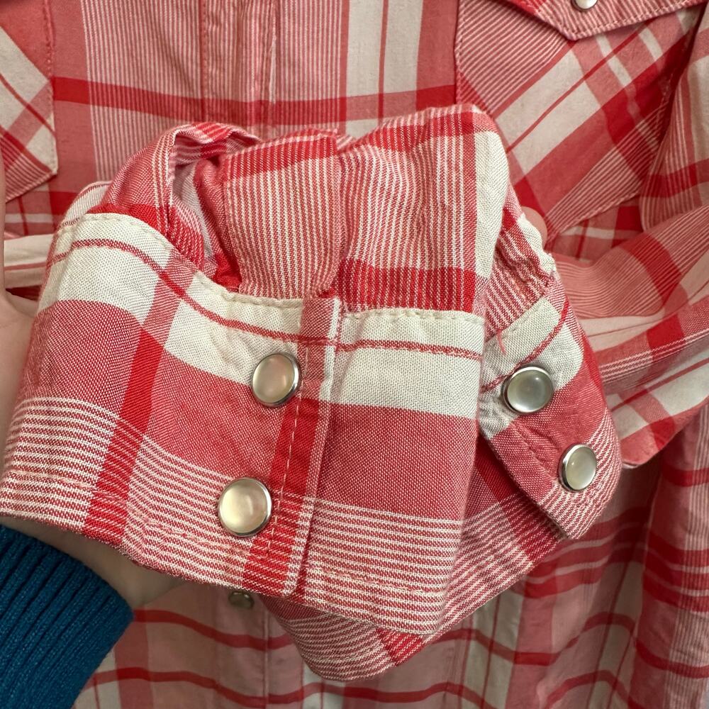 Wrangler Retro Red Plaid Pearl Snap Long Sleeve Shirt Medium Western Cowgirl - Picture 5 of 9